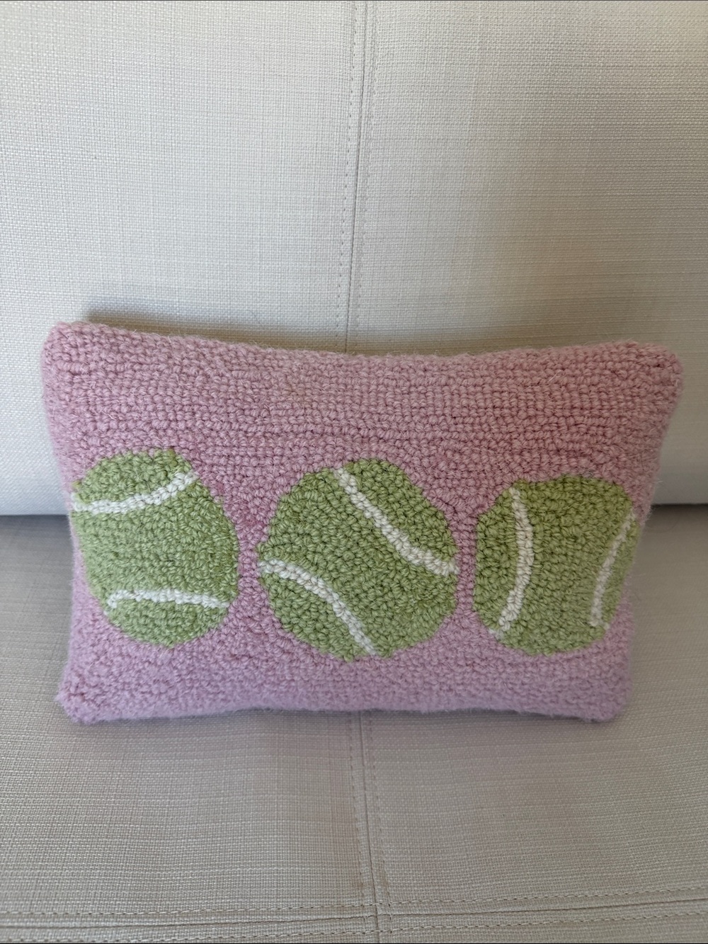 Pink Hooked Pillow with Green Tennis Ball Motif - Home Accents